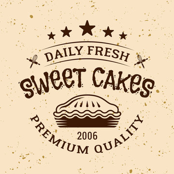 Bakery vintage vector emblem with pie and text