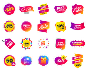 Sale banner. Special offer template tags. Cyber monday sale discount. Black friday shopping icons. Best ultimate offer badge. Super shopping discount icons. Mega banners set vector