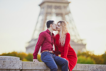 Romantic couple in love near the Eiffel tower