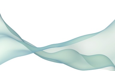 Green color scarf. Abstract green wave. Bright green ribbon on white background. Abstract green color smoke. Raster air background. 3D illustration