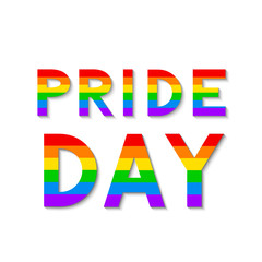Pride Day colorful lettering. Letters in colors of rainbow LGBT community flag on black background. LGBTQ rights concept. Symbol of homosexuality. Against homophobia concept vector illustration.