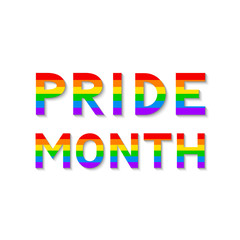 Pride Month colorful lettering. Letters in colors of rainbow LGBT community flag on black background. LGBTQ rights concept. Symbol of homosexuality. Against homophobia concept vector illustration.