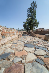 Fototapeta na wymiar Ancient Roman road pavement