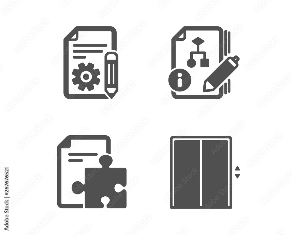 Aufkleber set of algorithm, documentation and strategy icons. lift sign. project, puzzle, elevator. classic de