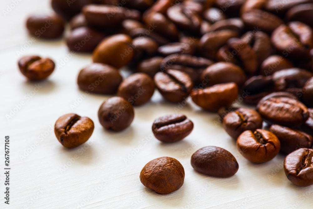 Poster Coffee  beans isolated on white background with copyspace for text. Coffee background or texture concept.