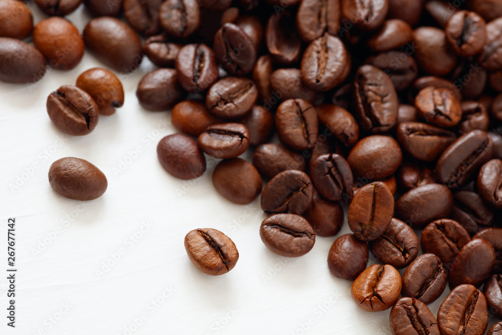 Aufkleber Coffee  beans isolated on white background with copyspace for text. Coffee background or texture concept.