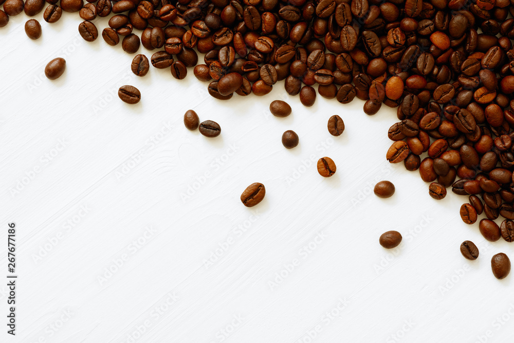 Poster Coffee  beans isolated on white background with copyspace for text. Coffee background or texture concept.
