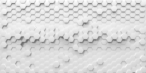 White geometric hexagonal abstract background, 3d rendering
