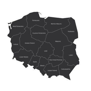 Fototapeta Voivodeships of Poland. Map of regional country administrative divisions. Colorful vector illustration