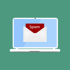 Email box hacking, spam warning. Vector Illustration