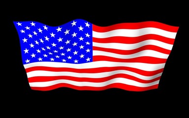 Fototapeta premium Waving flag of the United States of America on a dark background. Stars and Stripes. State symbol of the USA. 3D illustration