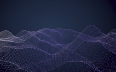 Abstract landscape on a blue background. Cyberspace grid. hi tech network. 3d technology illustration. 3D illustration