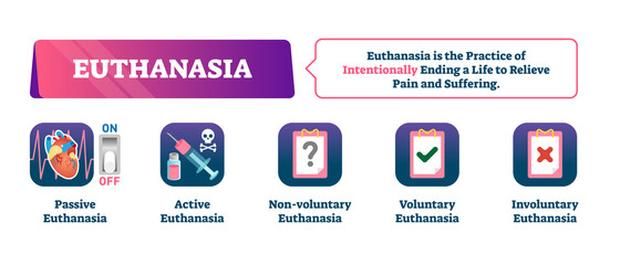 Euthanasia vector illustration. Labeled medical intentionally life ending.