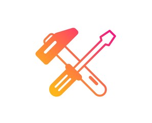 Hammer and screwdriver icon. Repair service sign. Fix instruments symbol. Classic flat style. Gradient hammer tool icon. Vector