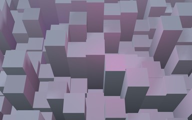 Abstract pink gray elegant cube geometric background. Chaotically advanced rectangular bars. 3D Rendering, 3D illustration
