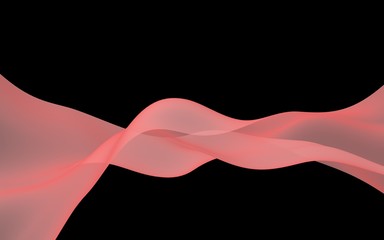 Abstract light red wave. Bright light red ribbon on dark background. Abstract red smoke. Light red scarf. Raster air background. 3D illustration