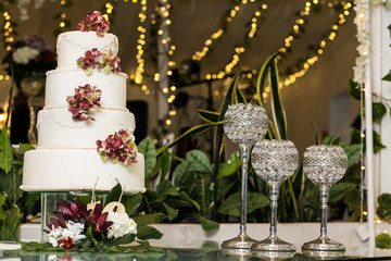 Tasty wedding cake, decorated with flowers