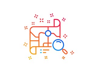 Search map line icon. Find location address sign. Gradient design elements. Linear search map icon. Random shapes. Vector