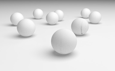 White abstract background. Set of white balls isolated