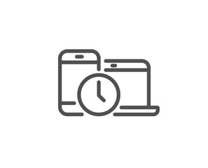 Time management line icon. Clock sign. Mobile devices symbol. Quality design element. Linear style time management icon. Editable stroke. Vector
