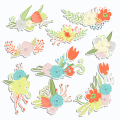 Vector sticker flowers bouquet set with shadow