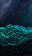 Abstract landscape on a dark background. Cyberspace grid. hi tech network. Outer space. Vertical orientation. Starry outer space texture. 3D illustration