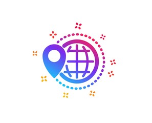 World travel icon. Trip globe sign. Map location pointer symbol. Dynamic shapes. Gradient design world travel icon. Classic style. Vector