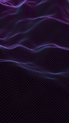 Abstract landscape on a dark background. Cyberspace purple grid. hi tech network. 3D illustration
