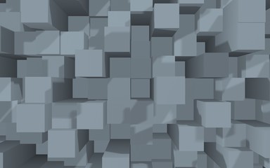 Abstract gray elegant cube geometric background. Chaotically advanced rectangular bars. 3D Rendering, 3D illustration