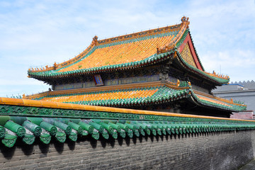 Chongmo Pavilion in the Shenyang Imperial Palace (Mukden Palace), Shenyang, Liaoning Province, China. Shenyang Imperial Palace is UNESCO world heritage site built in 400 years ago. - obrazy, fototapety, plakaty