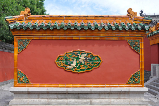 Screen Wall in detail in the Shenyang Imperial Palace Mukden Palace, Shenyang, Liaoning Province, China. Shenyang Imperial Palace is UNESCO world heritage site built in 400 years ago.