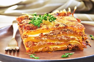 Paleo diet pumpkin beef lasagne. Low carb, keto and paleo dish