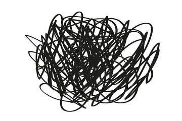 Chaos. Abstract tangled texture. Random chaotic lines. Hand drawn dinamic scrawls. Black and white illustration. Universal pattern