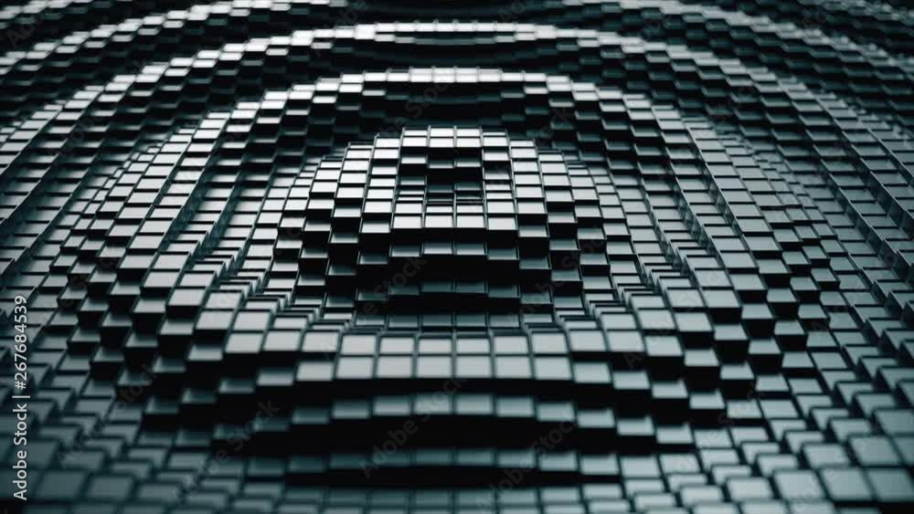 Poster 3d render. dark plastic cubic surface in wave motion. abstract seamless loop 3d animation of cubes m