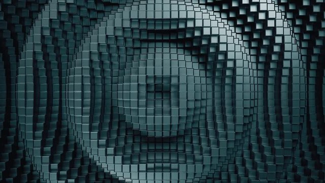 3d render. Dark plastic cubic surface in wave motion. Abstract seamless loop 3d animation of cubes moving up and down.