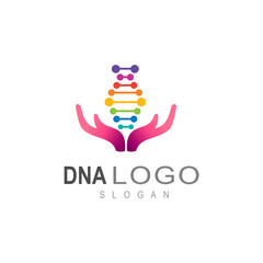 Obraz premium DNA logo, icon of life, hand and medical
