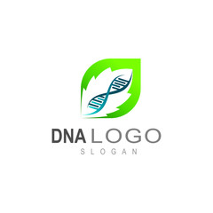 DNA logo, icon of life, leaf and DNA + symbol of care with nature