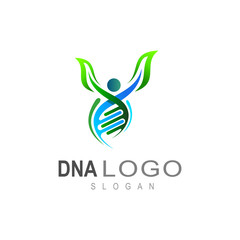 DNA logo, icon of life, people and leaf +  symbol of treatment of people, tree and people