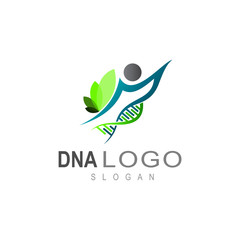 DNA logo, icon of life, people and leaf +  symbol of treatment of people