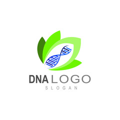 DNA logo, icon of life, leaf and DNA + symbol of care with nature, greening