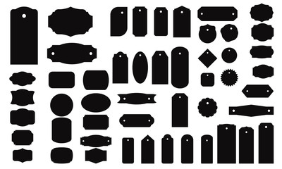 Set vector black monochrome frames, labels and stickers. Simple design elements isolated on white background.