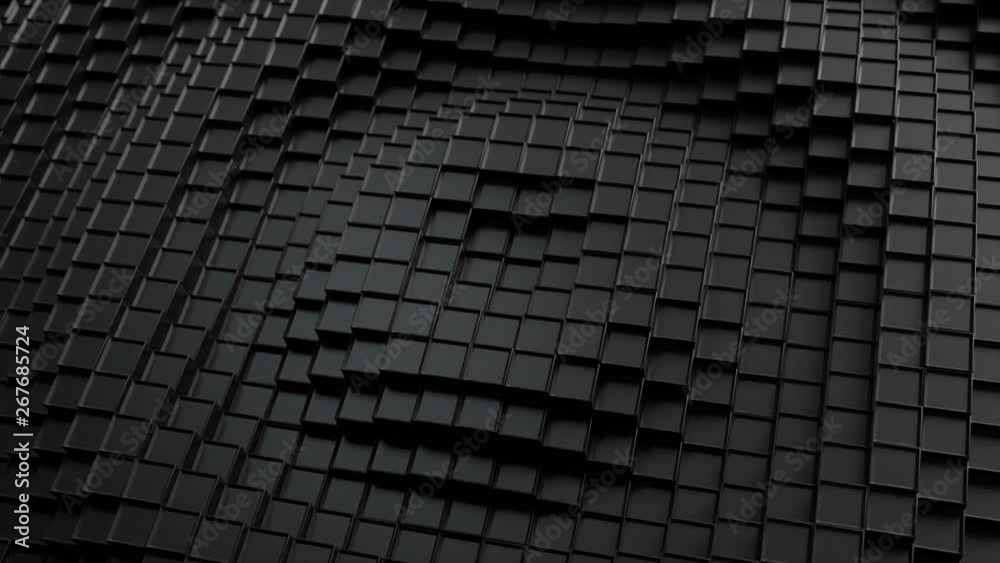 Poster 3d render. dark plastic cubic surface in wave motion. abstract seamless loop 3d animation of cubes m