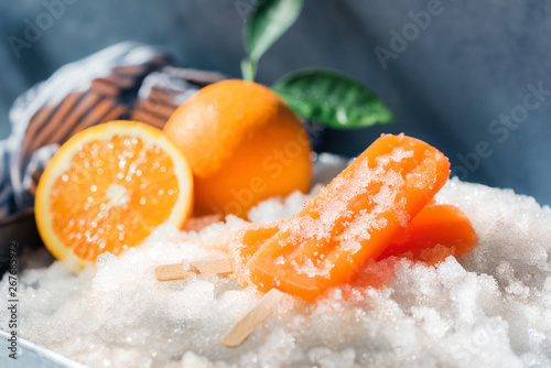 Download A Tray Of Shaved Ice With Orange Popsicles And Fruit Stock Photo And Royalty Free Images On Fotolia Com Pic 267685972 Yellowimages Mockups