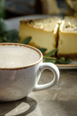 Mug for tea in a cafe. Lifestyle concept 