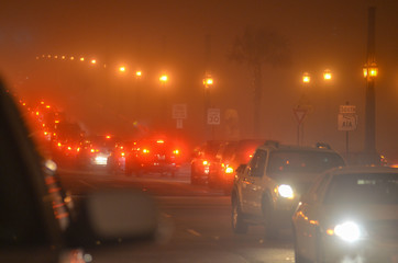traffic in the city at night