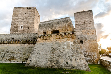 Fototapeta na wymiar Bari, Italy - March 12, 2019: Panoramic view of the east corner of Castello Svevo di Bari