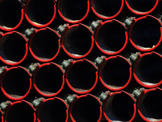 Jet tubes blowing. Look through the tubes of Grad system multiple rocket launcher