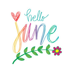 Hello June hand  lettering print poster.