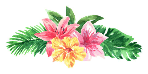 Tropical Watercolor Foliage Floral Bouquet