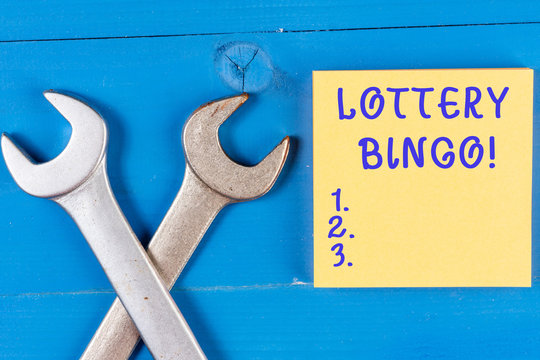 Word writing text Lottery Bingo. Business photo showcasing game of chance in which each player matches numbers printed